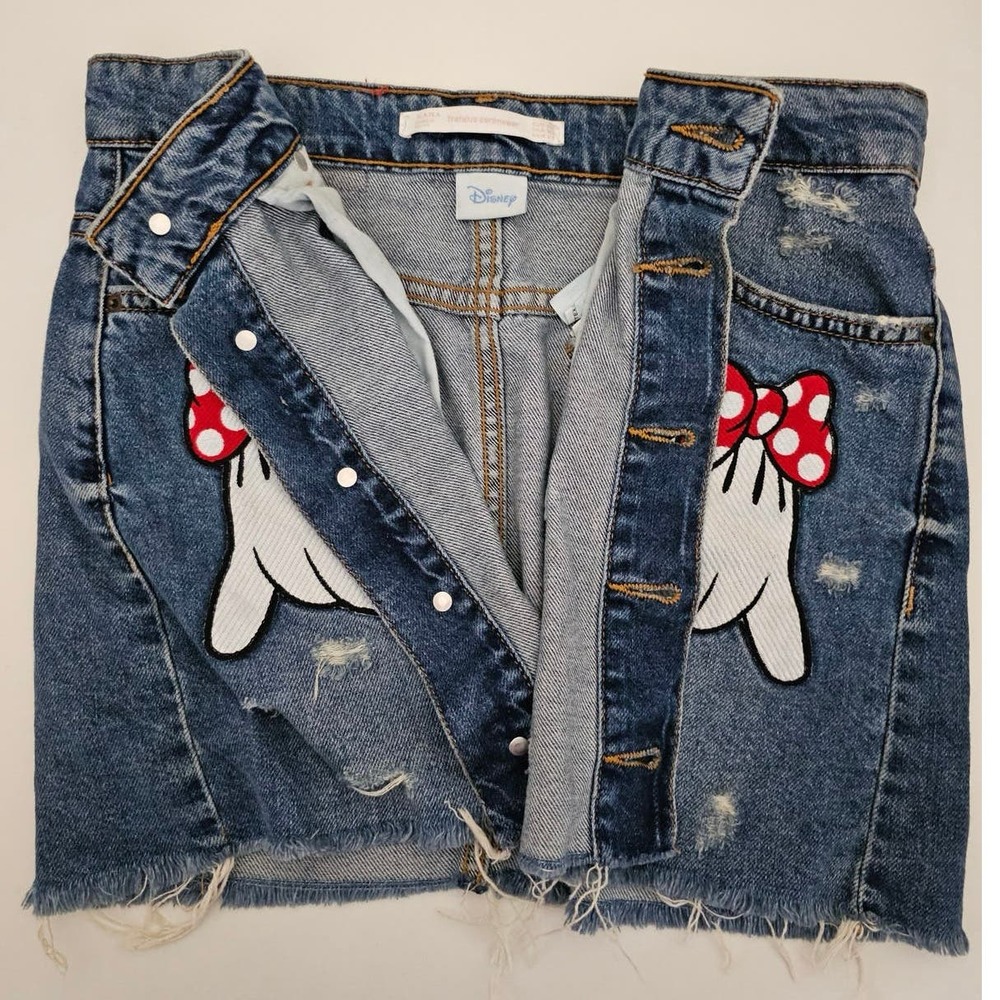 Zara Disney Minnie Mouse denim mini skirt buttons glove hands xs extra small - Picture 7 of 13